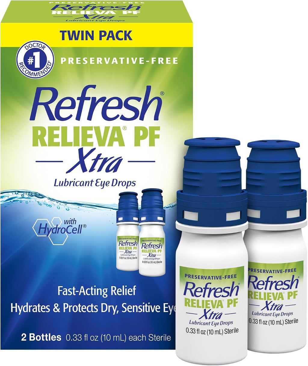 Refresh RELIEVA PF Xtra Preservative-Free Artificial Tears Lubricant Eye Drops, 2x0.33 fl oz (2x10mL), 2 Count