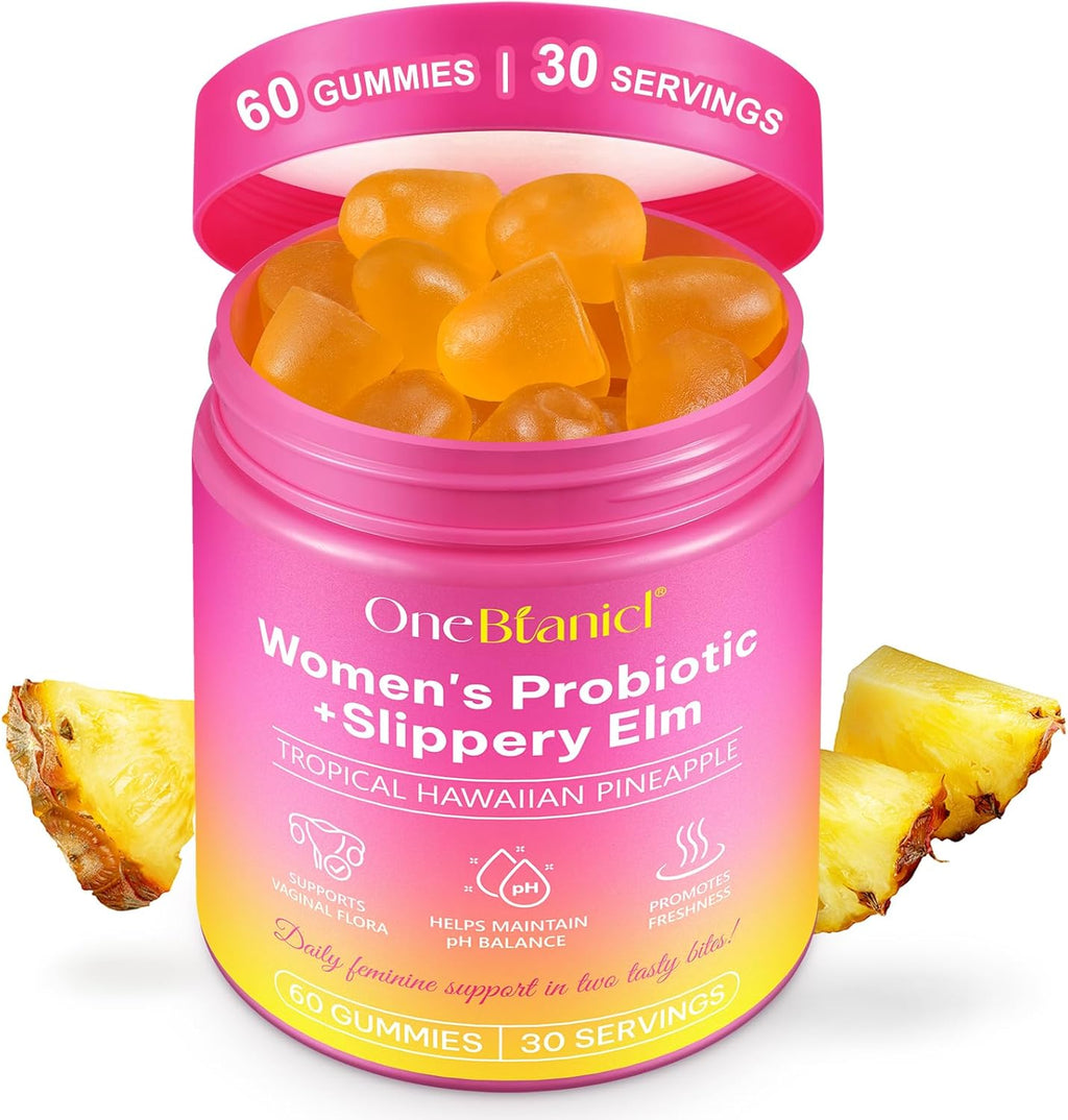 Women’s Probiotic Gummies with Slippery Elm | Plant-Based Prebiotic & Probiotic Blend | Natural Pineapple Flavour | Vegan & Gluten-Free | 60 Gummies