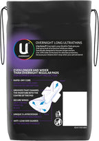 U by Kotex Ultrathin Overnight Long Pads with Wings, Long, 8 Count (Pack of 2)