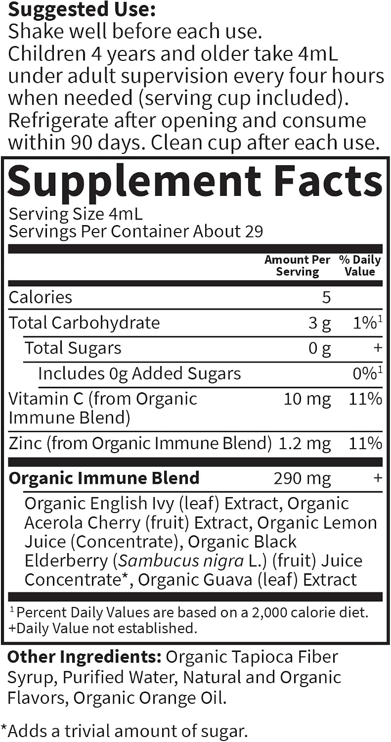 Garden of Life Organics Cough & Mucus Immune Syrup, Elderberry Zinc Immune Support Cough Syrup for Adults & Kids 12+, Offers Vitamin C & Echinacea, Sugar-Free, 5 Fl oz