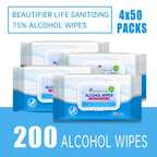 Beautifier Life Wet Wipes - Hand Sanitizer Wipes with Aloe and Vitamin E for Men, Women, & Kids - Eliminates 99.99% of Microbes (4 Pack x 50 Wipes)