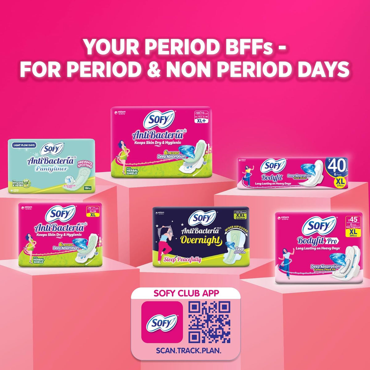 Sofy AntiBacteria XL+ - 323mm | 44 Countpads |For Women Sanitary Pads | Keep Skin Dry | 6 Layer Deep Absorption | Herbal Sheild | Hygiene & Herbs | XX-Large