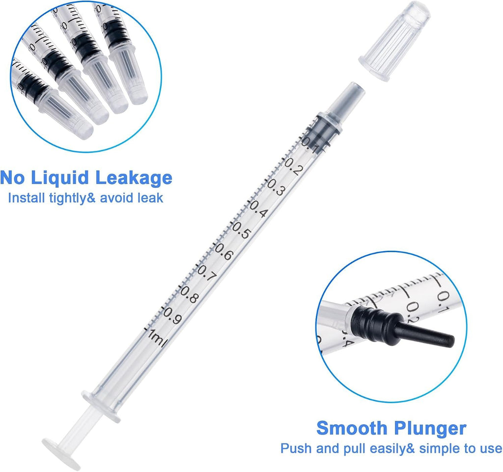 12pack 1ml Syringes Without Needle Plastic for Liquid, Measuring, Ink Refilling, Oil, Liquids Glue Applicator, With Cap