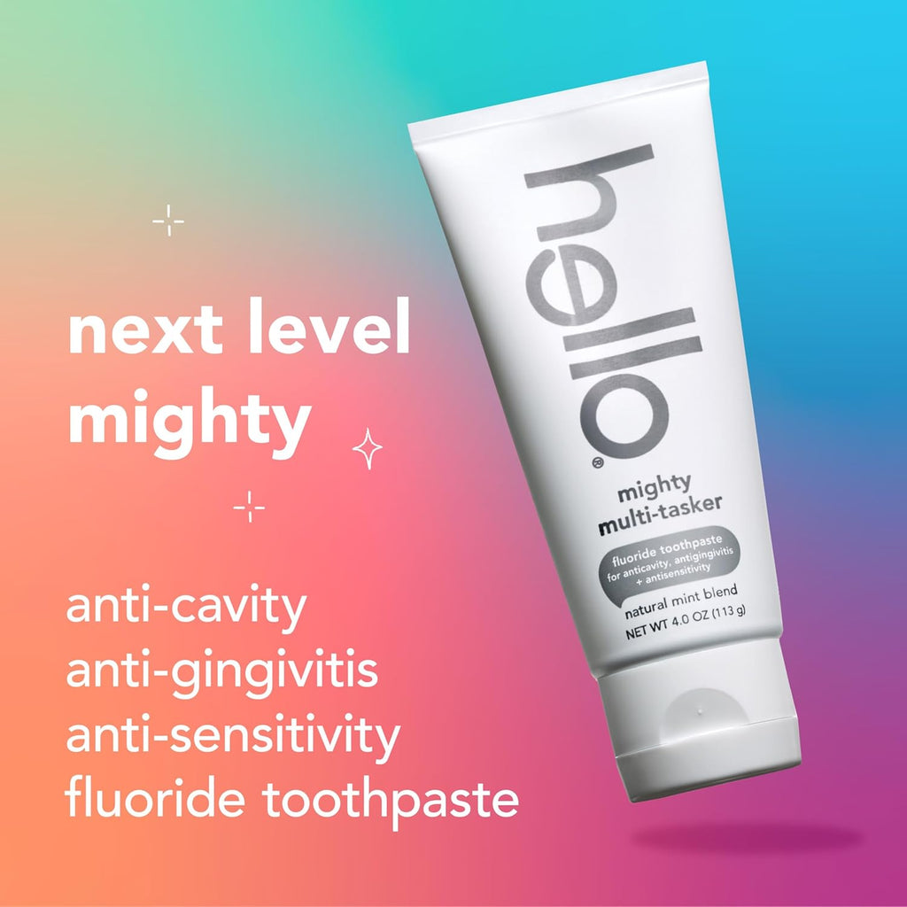 hello 8-in-1 Mighty Multi-Tasker Fluoride Toothpaste, Mint, 2 Pack, 4 oz | Anticavity, Antigingivitis, Antisensitivity, Strengthens Enamel, Whitens, Reduces Plaque, Crushes Tartar, Natural Mint Blend