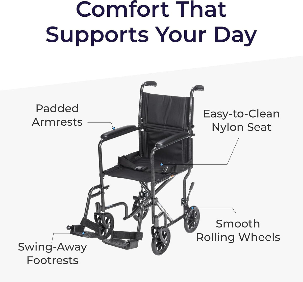 Drive Medical Folding Transport Wheelchair, Swing-Away Footrest, Silver | Lightweight Transport Wheelchair Folds for Easy Storage and Travel with Swing-Away Footrest for Simple Transfers