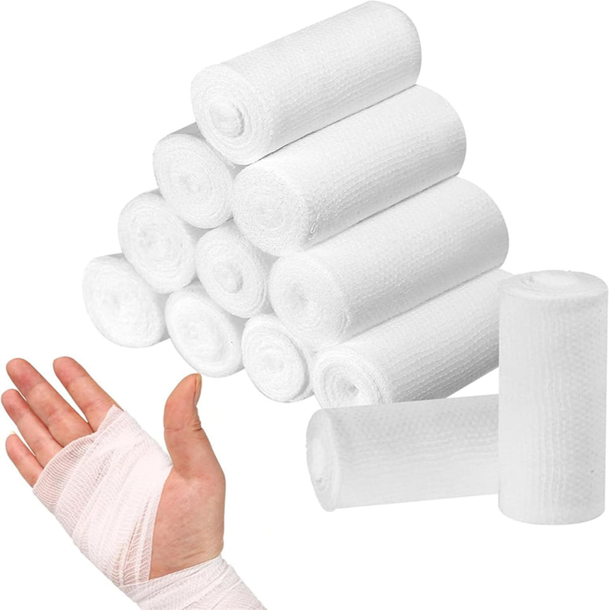 10 Pcs Elastic Stretch Gauze Bandage | Medical-Grade Sterile Self-Adherent Pressure Wrap | 10cm x 4.5m First Aid Bandages for Wound Care, Sprains & Joint Support