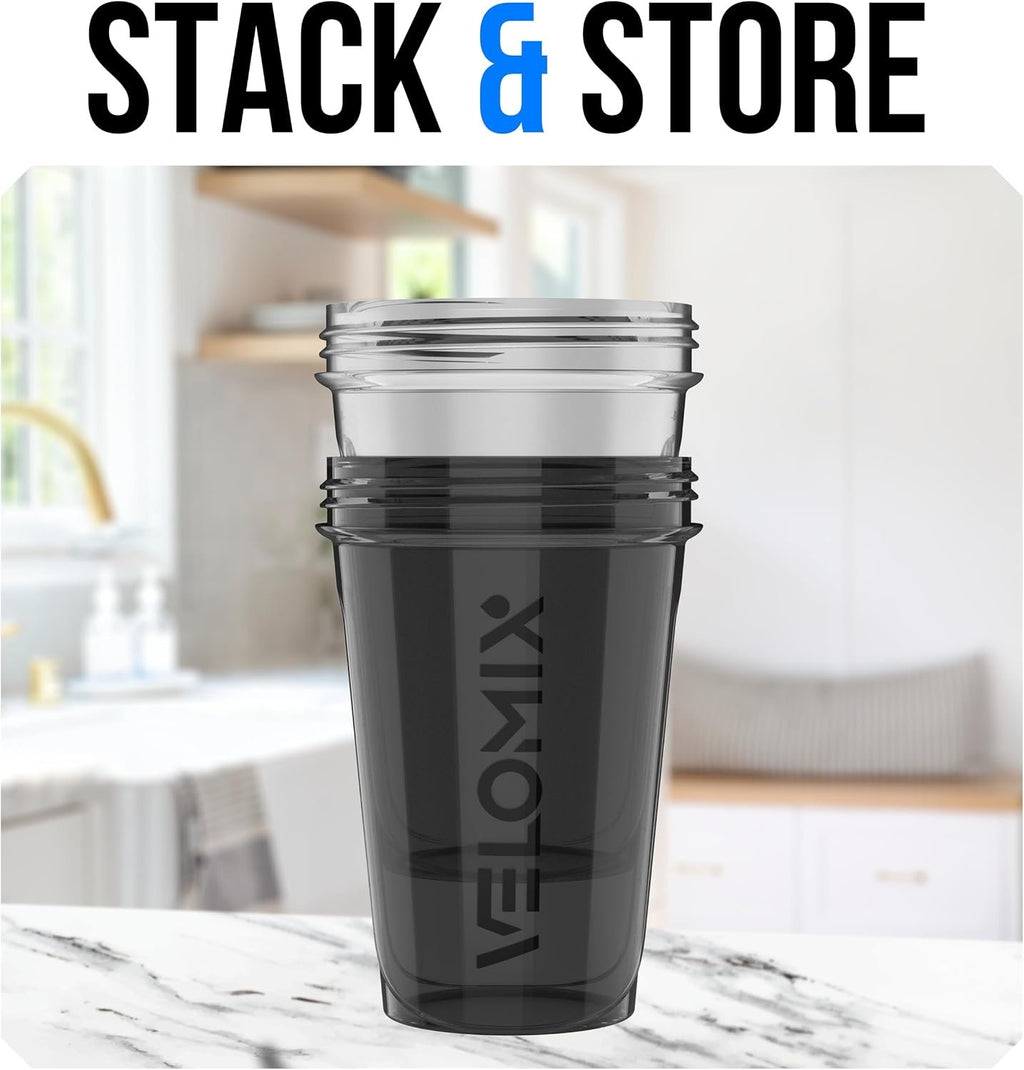 VELOMIX 2 Pack 20oz Protein Shaker Bottle for Protein Mixes, Black/Transpar | 2x Wire Whisk, Leak Proof Shaker Cups for Protein Shakes, Stackable, Dishwasher safe, BPA free, Pre Workout and Fitness ready