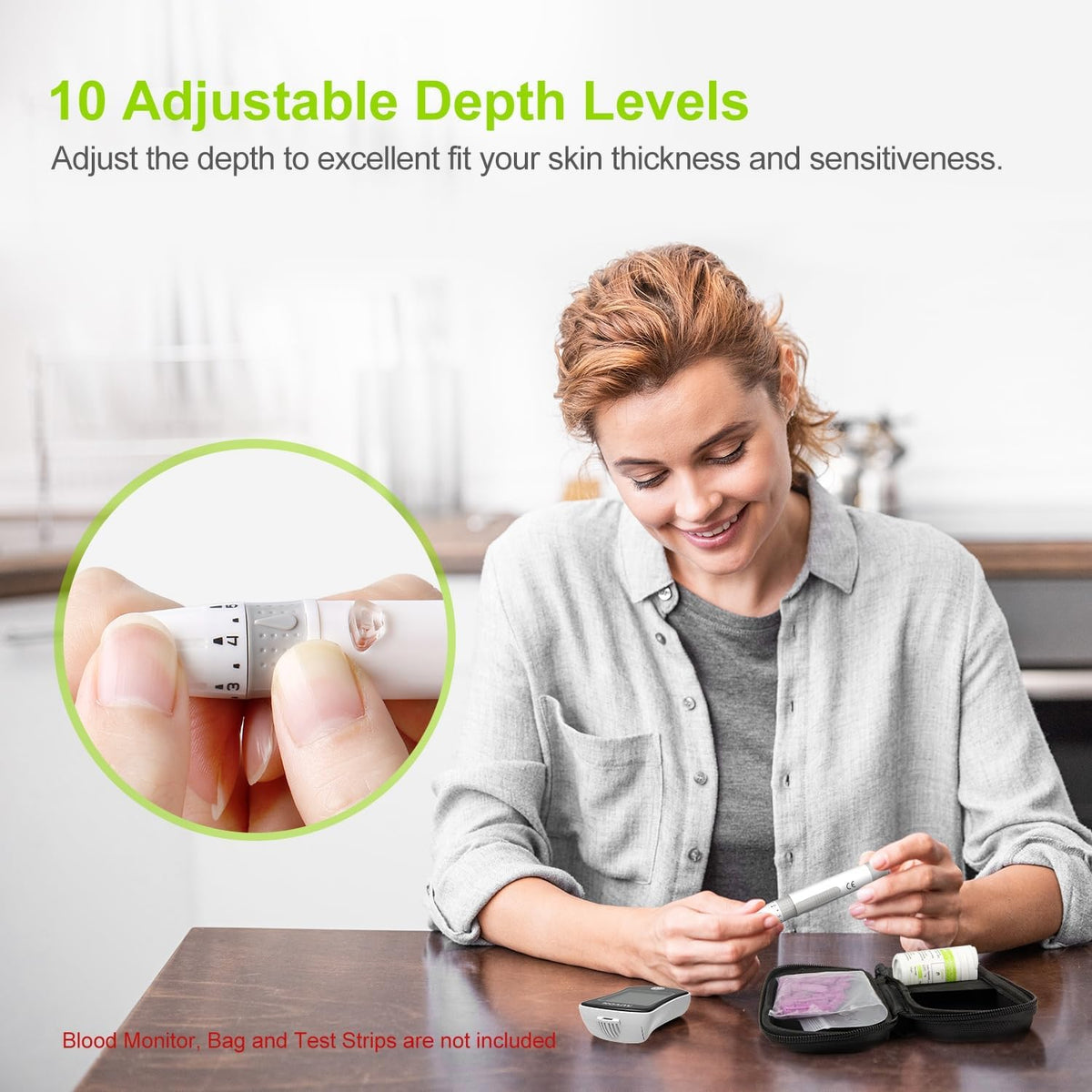 AUVON Lancets for Diabetes Testing with Lancing Device, 100 Pack, 30 Gauge | Lancets with Painless and Contactless Design, Adjustable Depth Lancing Device, Works Effectively with Small Drops
