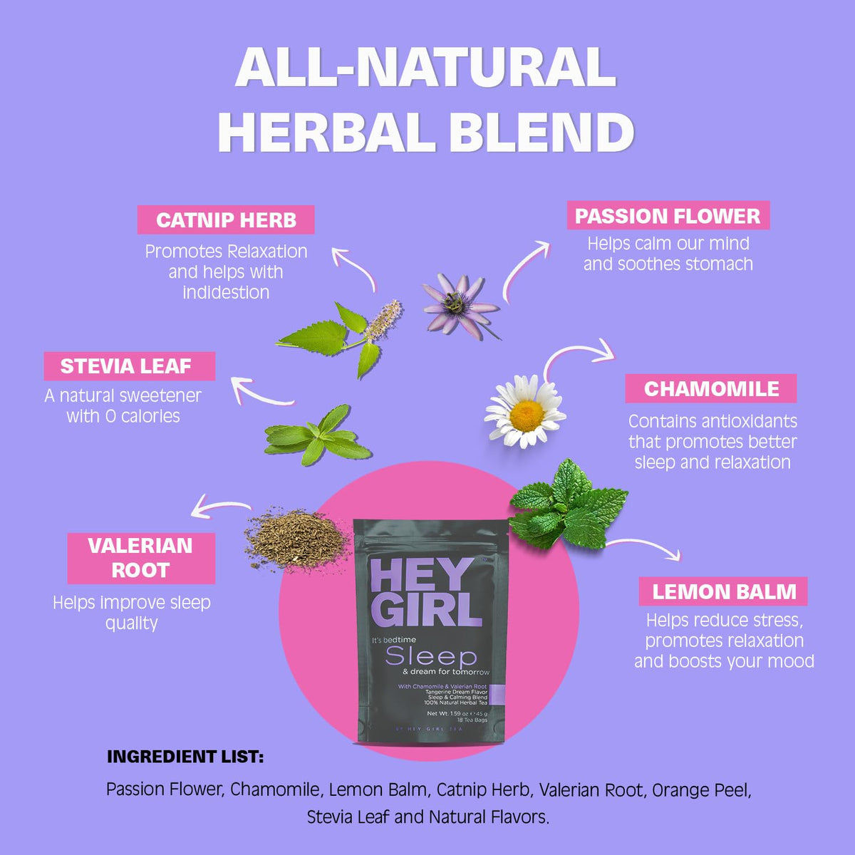 Sleep Tea for Bedtime - Calming Sleepytime Herbal Tea w/Valerian Root, Chamomile, Passion Flower, Lemon Balm - Relaxing Natural Nighty Night Sleeping Tea - Relaxation Self Care Gifts for Women