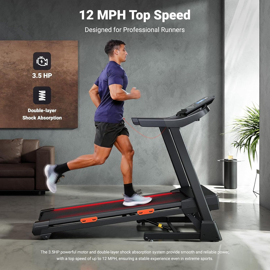 THERUN 20% Auto Incline Treadmill 12MPH with APP 3.5HP Foldable