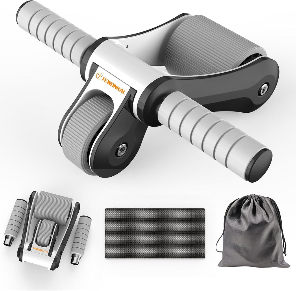 Portable Ab Roller Wheel with Knee Pad & Storage Bag, Foldable Design Quiet Wheels with Smooth Bearings, At Home Gym Travel for Strength Training