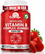 Sugar Free Methylated Vitamin B Complex Gummies for Energy Support - Vitamin B12, B6, B7 Biotin, B9 Folate, B3 Niacin & B5 - Vegan, Third Party Tested - Prenatal & Older Adults - 60 Gummies