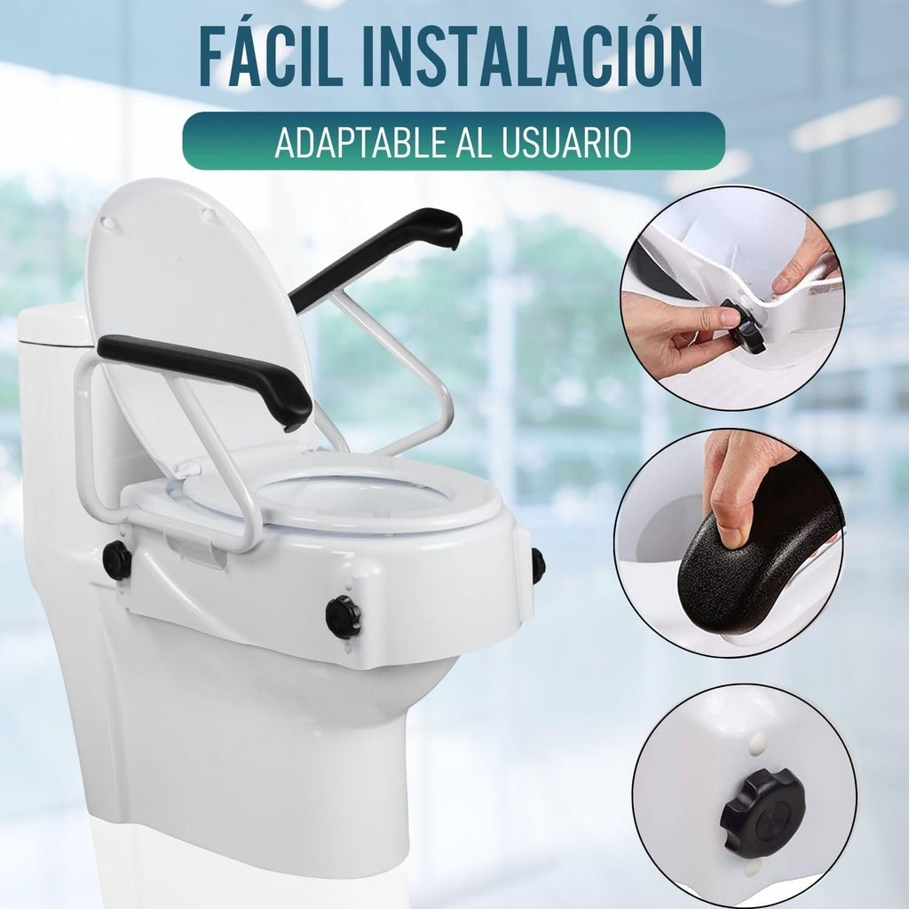 OrtoPrime Tilting WC Lift with Folding Armrests – Height Adjustable 5, 10 and 15 cm – Raised Toilet with Lid – Portable Toilet Lift