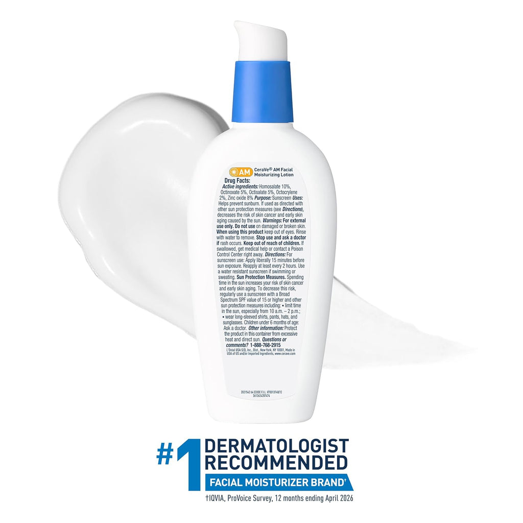 CeraVe AM Oil Face Moisturizer Lotion, Sunscreen for Face, SPF 30, 3oz | Skin Care with Hyaluronic Acid & Niacinamide, Oil-Free Moisturizer For Men & Women, Daily Non-Comedogenic Face Sunscreen