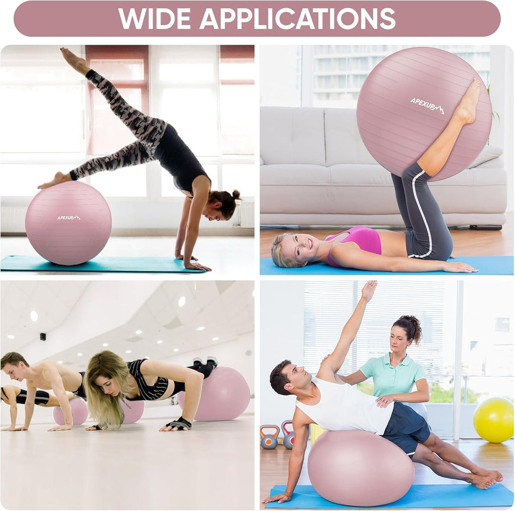 APEXUP Yoga Ball, 660 lbs Anti-Burst Exercise Ball with Pump, 5 Sizes