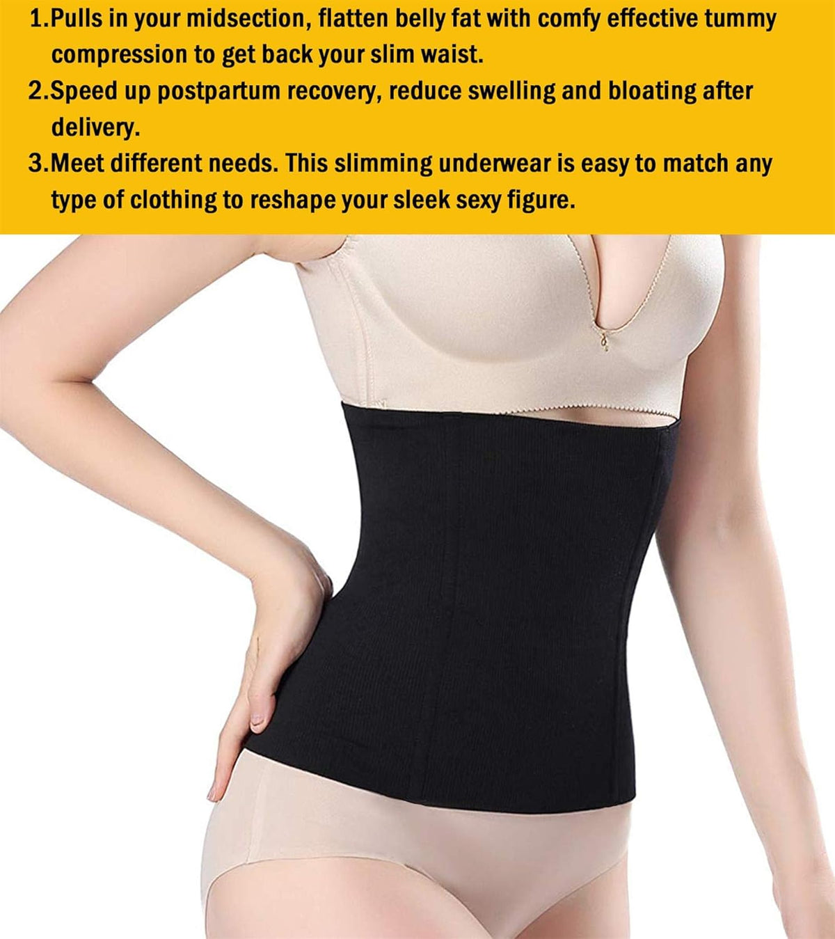 BRABIC Seamless Postpartum Belly Band Wrap Underwear, C-section Recovery Belt Binder Slimming Shapewear for Women, Black, Medium