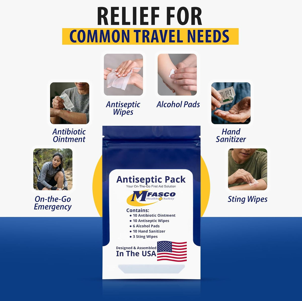 MFASCO Antiseptic Wound Care Travel Pack | 39 Piece First Aid Kit Refill