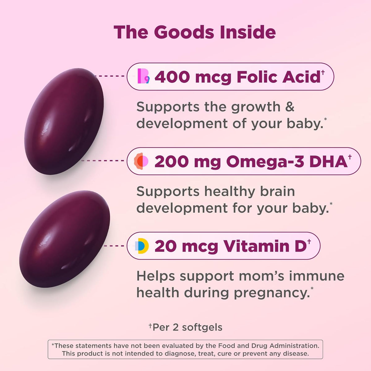 OLLY Ultra Strength Prenatal Multivitamin Softgels, Omega-3s - 60 Count