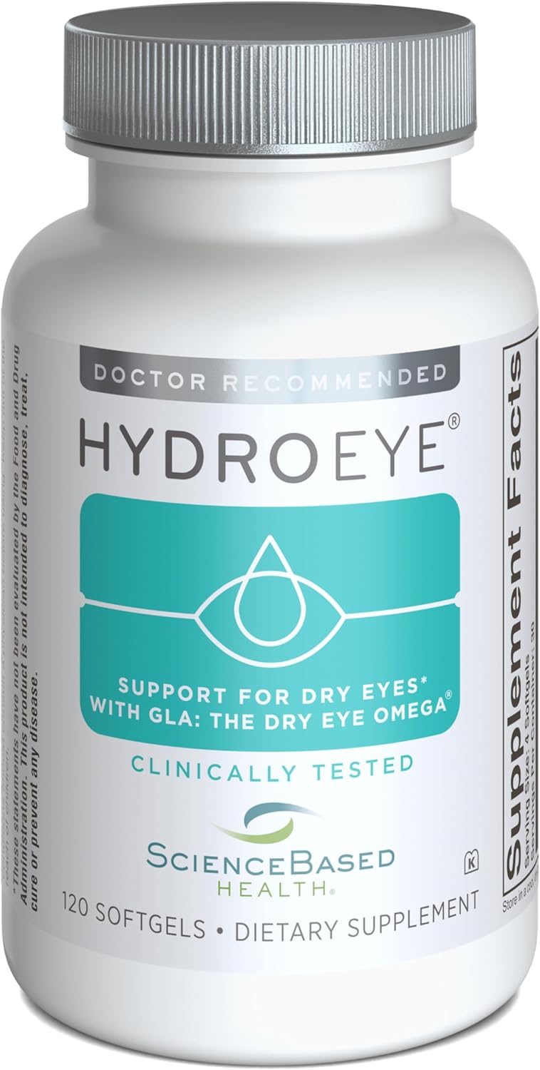 ScienceBased Health HydroEye Dry Eye Supplement – Clinically Tested with GLA & Omega-3 – Supports a Healthy Tear Film for Lasting Eye Comfort – 120 Softgels