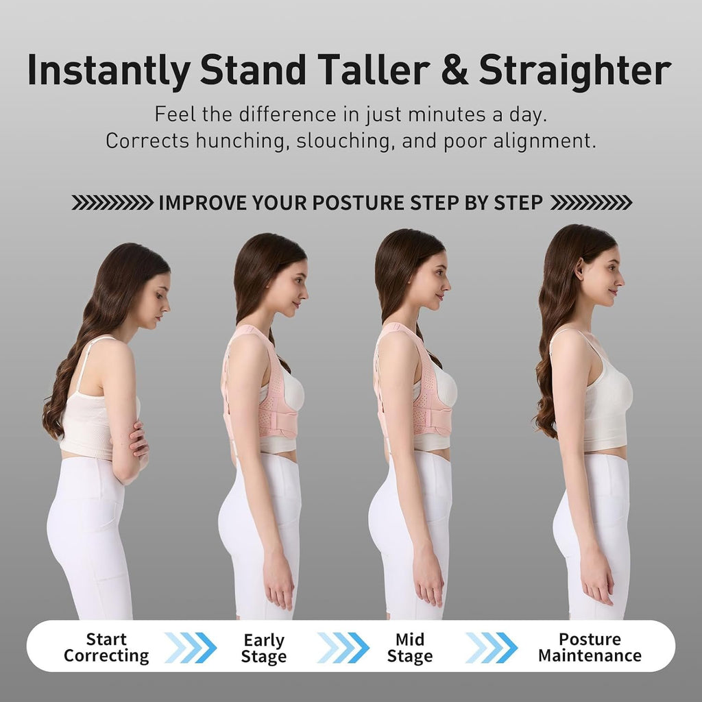 Posture Corrector for Women Back Brace Shoulder Straightener Pink, S/M | Back Posture Corrector Women, Posture Support Belt, Adjustable Fit, Office, Travel, Daily Wear