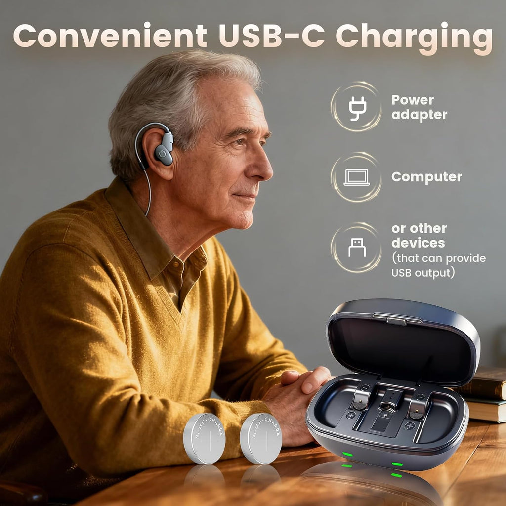 312 Hearing Aid Battery Case Charger with 2 Pack 312 Rechargeable Batteries Long Lasting for Bluetooth & Non-Bluetooth Hearing Aids