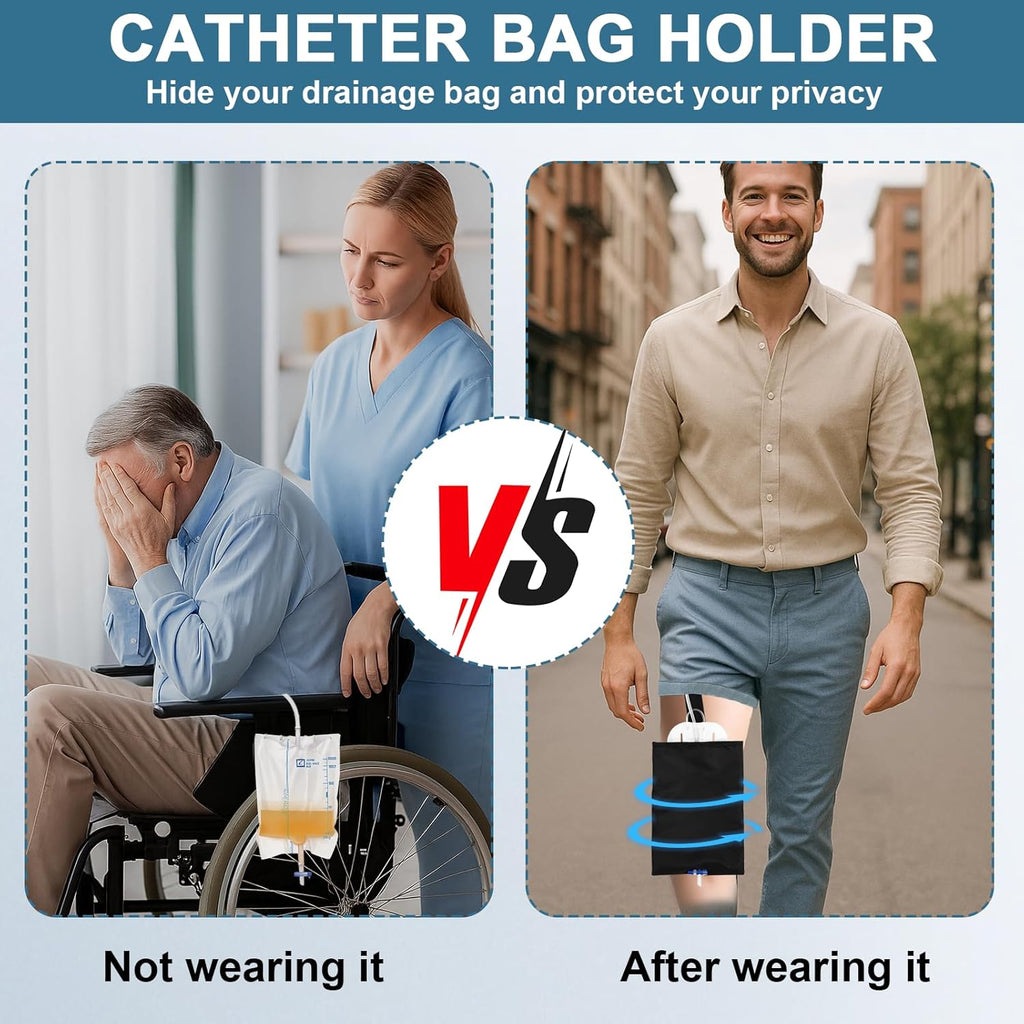 2 Pieces Catheter Leg Bag Holder, Urinary Collector with Belt, Invisible Urine Leg Bag Holder, Urine Bag Cover (2000ml, Black)