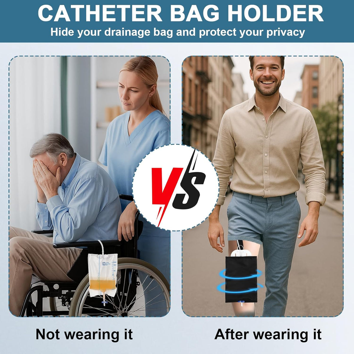 2 Pieces Catheter Leg Bag Holder, Urinary Collector with Belt, Invisible Urine Leg Bag Holder, Urine Bag Cover (2000ml, Black)