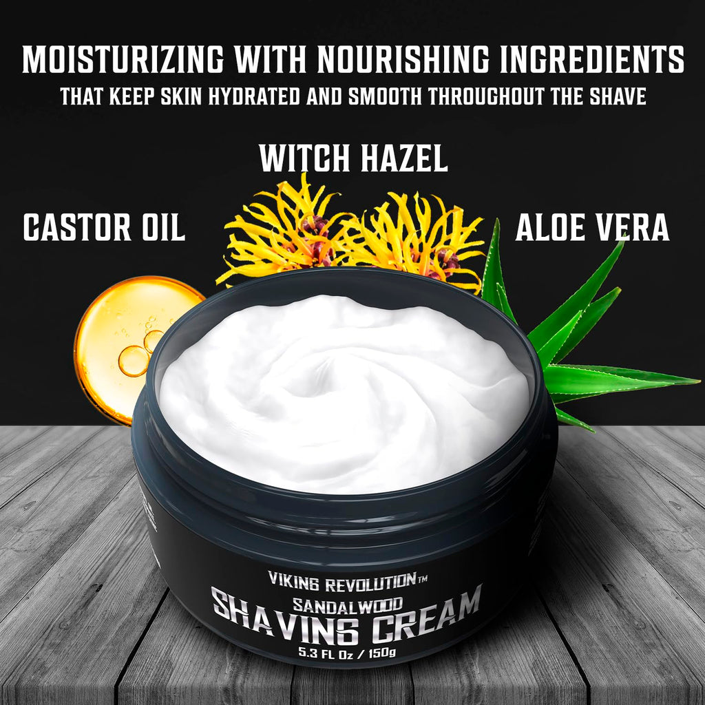 Viking Revolution Shaving Cream for Men - Sandalwood - 5.3 oz | Soft, Smooth & Silky Shaving Soap - Rich Lather for Smoothest Shave - Luxury Formula - Sandalwood Scent
