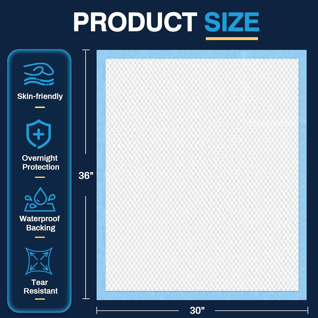 AAY Disposable Bed Pads 30"X36" (50pcs) Tear-Resistant Cloth Backing Underpads Super Absorbent Pee Pads Extra Large Premium Chucks for Adults Incontinence Pads Waterproof for Elderly, Kids or Puppy