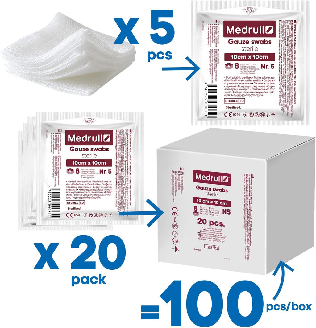 Medrull Wound Dressings and Gauze Sterile 10 cm 5 pieces