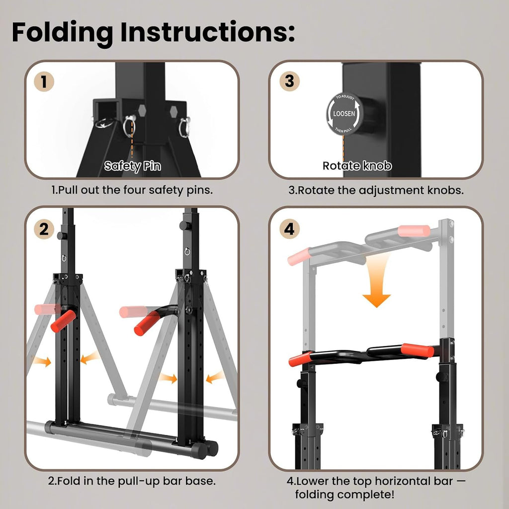 WATBKHE Power Tower Pull Up Dip Station Foldable, Pull Up Bar Station Adjustable, Multi-Function Home Gym, Strength Training Fitness Equipment, Triangular Design, for Home Outdoor