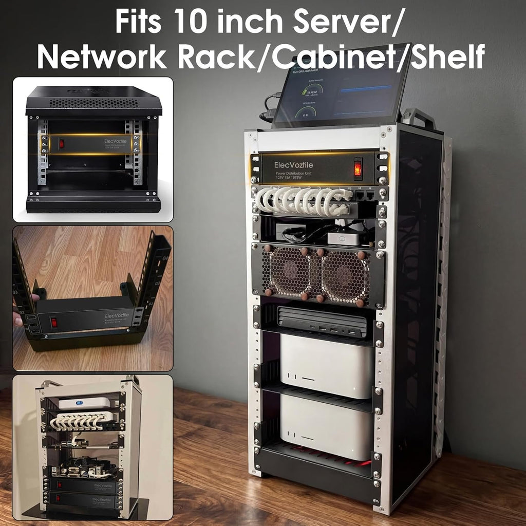 10 inch Rack PDU, 4 Rear Outlets, 15A, 125V, 1875W | 15A Overload Switch, 1U RackMount, 6ft Power Cable
