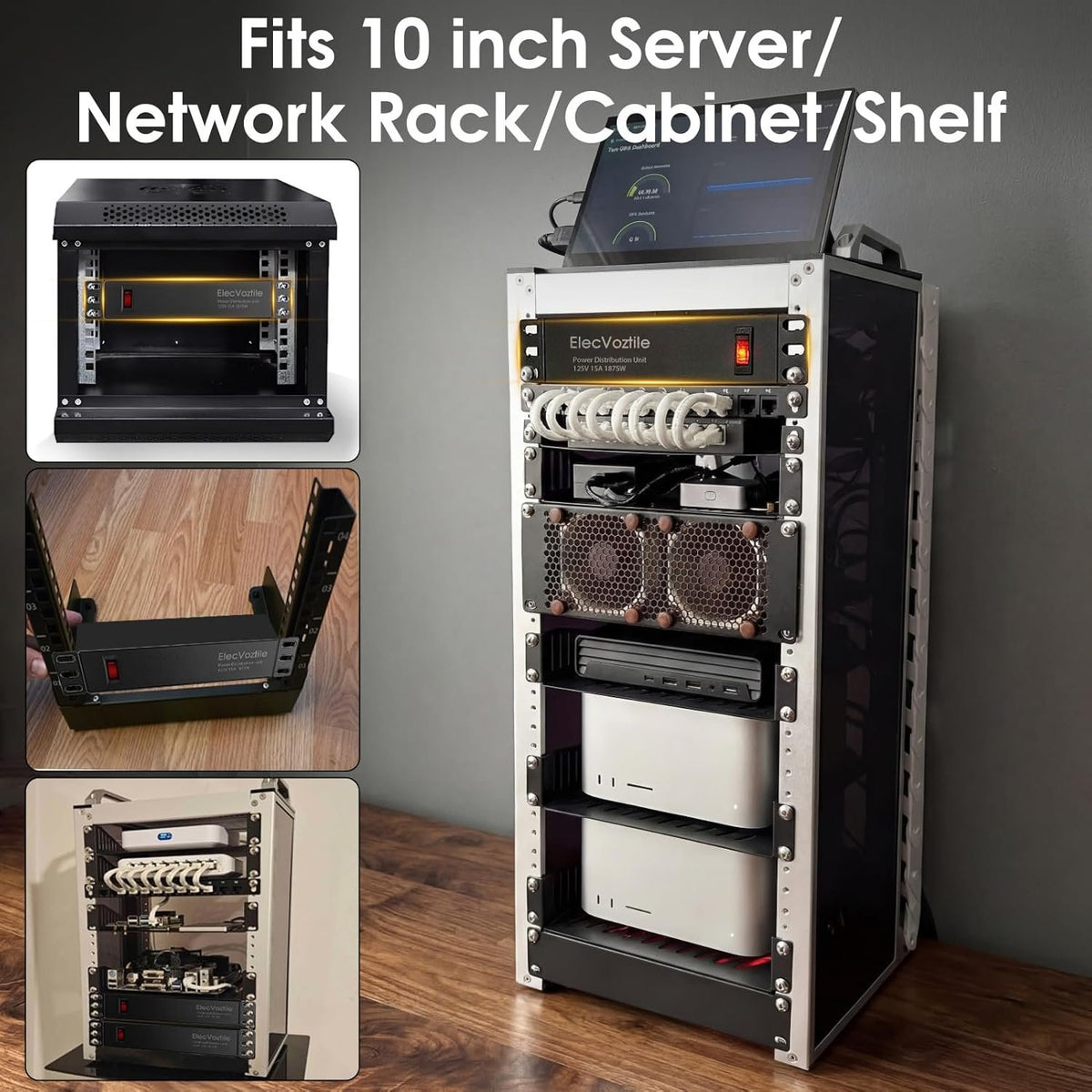 10 inch Rack PDU, 4 Rear Outlets, 15A, 125V, 1875W | 15A Overload Switch, 1U RackMount, 6ft Power Cable