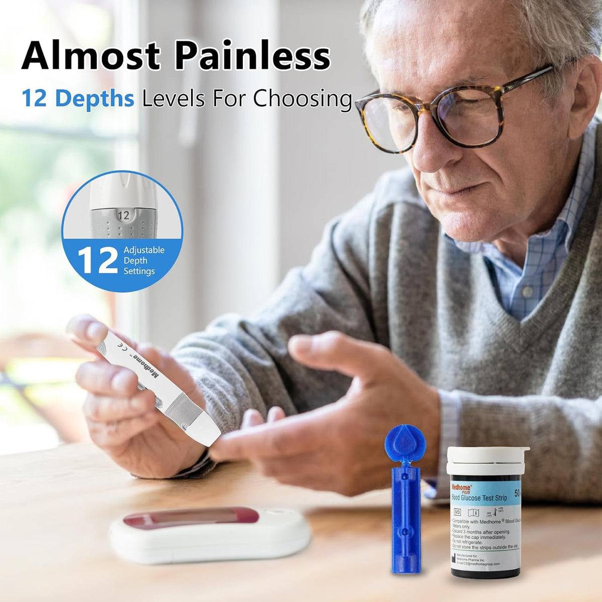 Lancing Device, with 12 Adjustable Depth Settings, Lancing Device for Diabetes Testing with Push Button Ejector,Minimizing Pain and Discomfort in Blood Glucose Testing - Lancet Device