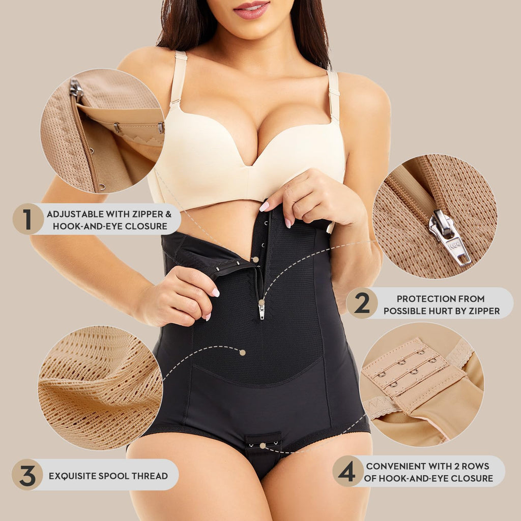MOVWIN Postpartum Belly Wrap C Section Panties Belly Band Abdominal Compression Corset Girdle Shorts with Zipper