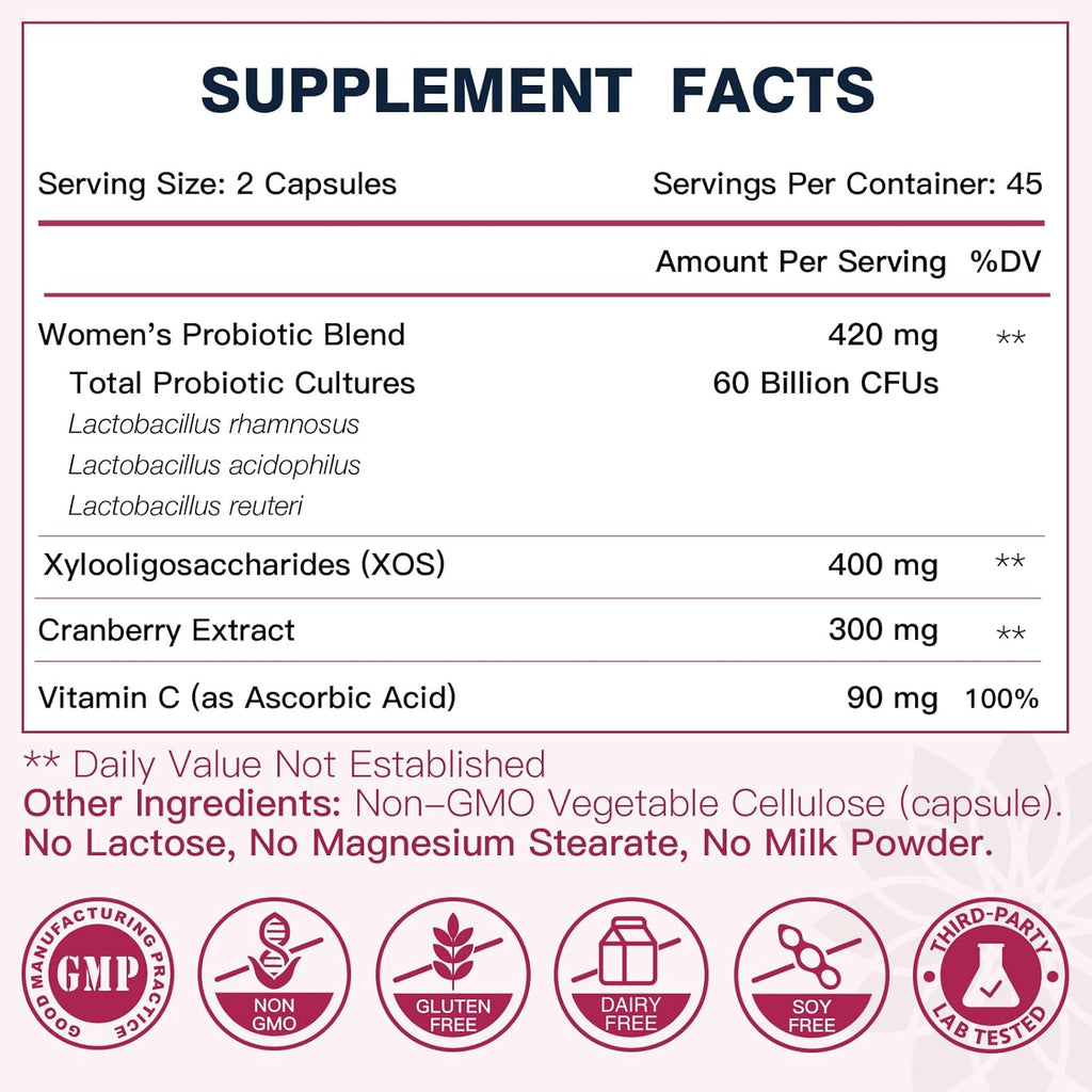DRFOSTER Vaginal Probiotics for Women pH Balance with Prebiotics & Cranberry - Womens Probiotic Feminine Care Promote Healthy Vaginal Odor & Vaginal Flora, Support Gut Health & UTI - 90 Vegan Capsules