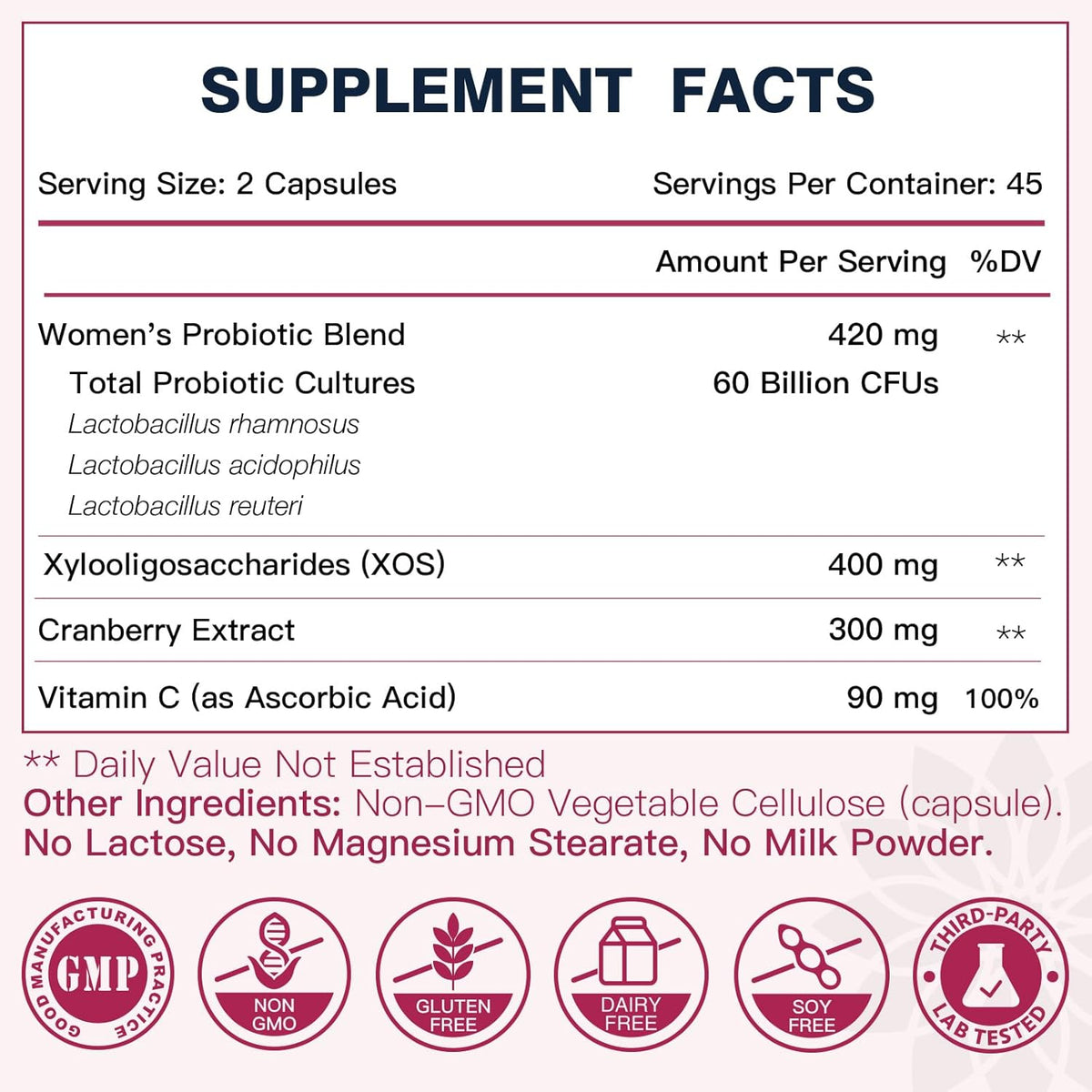 DRFOSTER Vaginal Probiotics for Women pH Balance with Prebiotics & Cranberry - Womens Probiotic Feminine Care Promote Healthy Vaginal Odor & Vaginal Flora, Support Gut Health & UTI - 90 Vegan Capsules