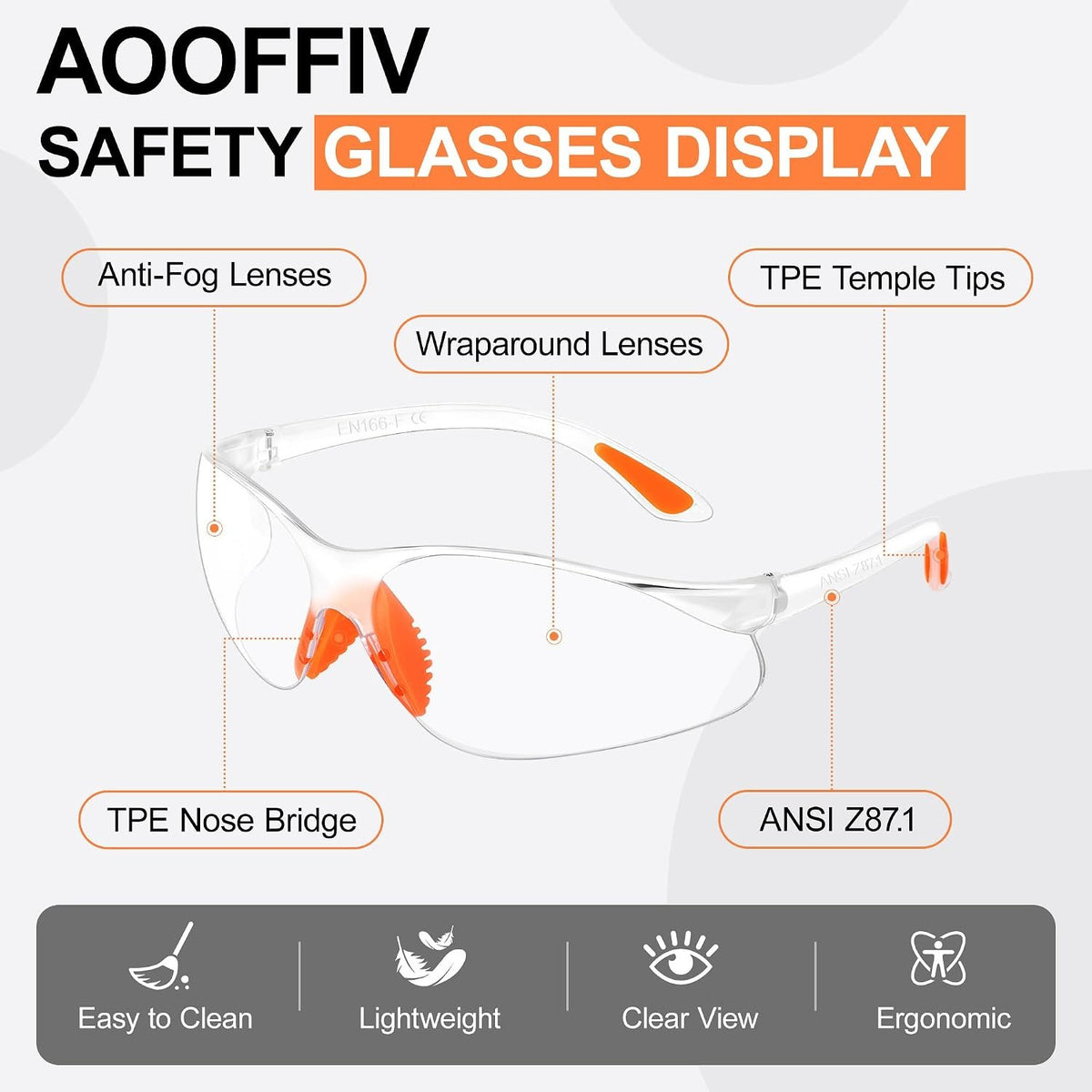 Ansi Z87.1 Safety Glasses for Men, Anti Fog Eye Protection Glasses | Soft Nose Bridge and Temple Tips, Impact Resistant, Scratch Resistant, Safety Glasses Bulk for Construction, Woodworking