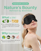 BeeVines 100% Mulberry Silk Sleep Mask, Blackout Eye Masks(Black & Black) | Natural Pure Silk Eye Shade, Real Silk Eye Cover for Sleeping, with Adjustable Strap, Reduces Puffy Eyes, Traveling Gifts