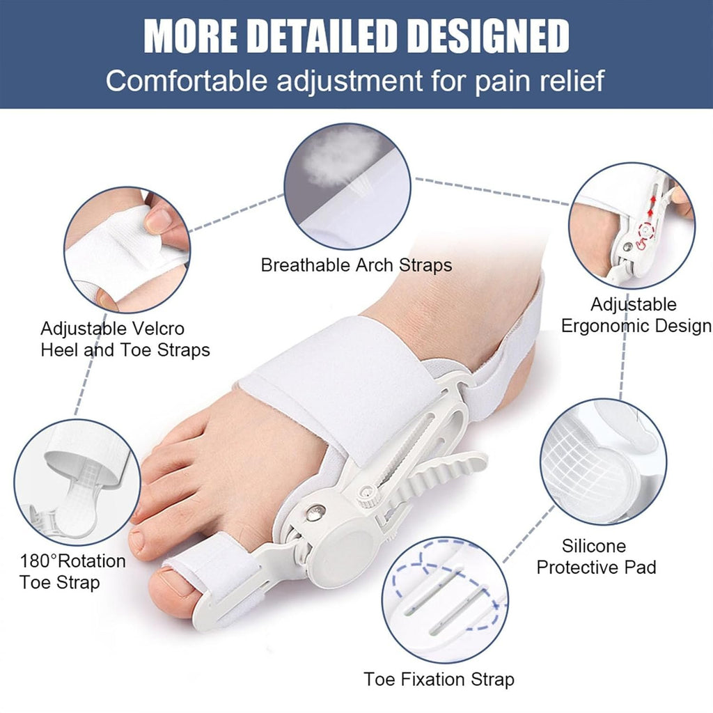 Bunion Corrector for Women & Men - Adjustable Nighttime Big Toe Straightener Bunions Splint with ABS Support for Hallux Valgus Relief Hammer Toe Brace Sleeping Home Use Left/Right Feet - 2PC Black