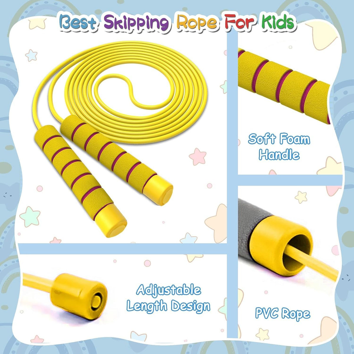 Jump Rope For Kids,Jump Rope Kids,Adjustable Soft Skipping Rope,Toddler Jump Rope With Skin-Friendly Foam Handles For Kids, Boys,Girls,Women, Men,Exercise Activity,Outdoor Fitness
