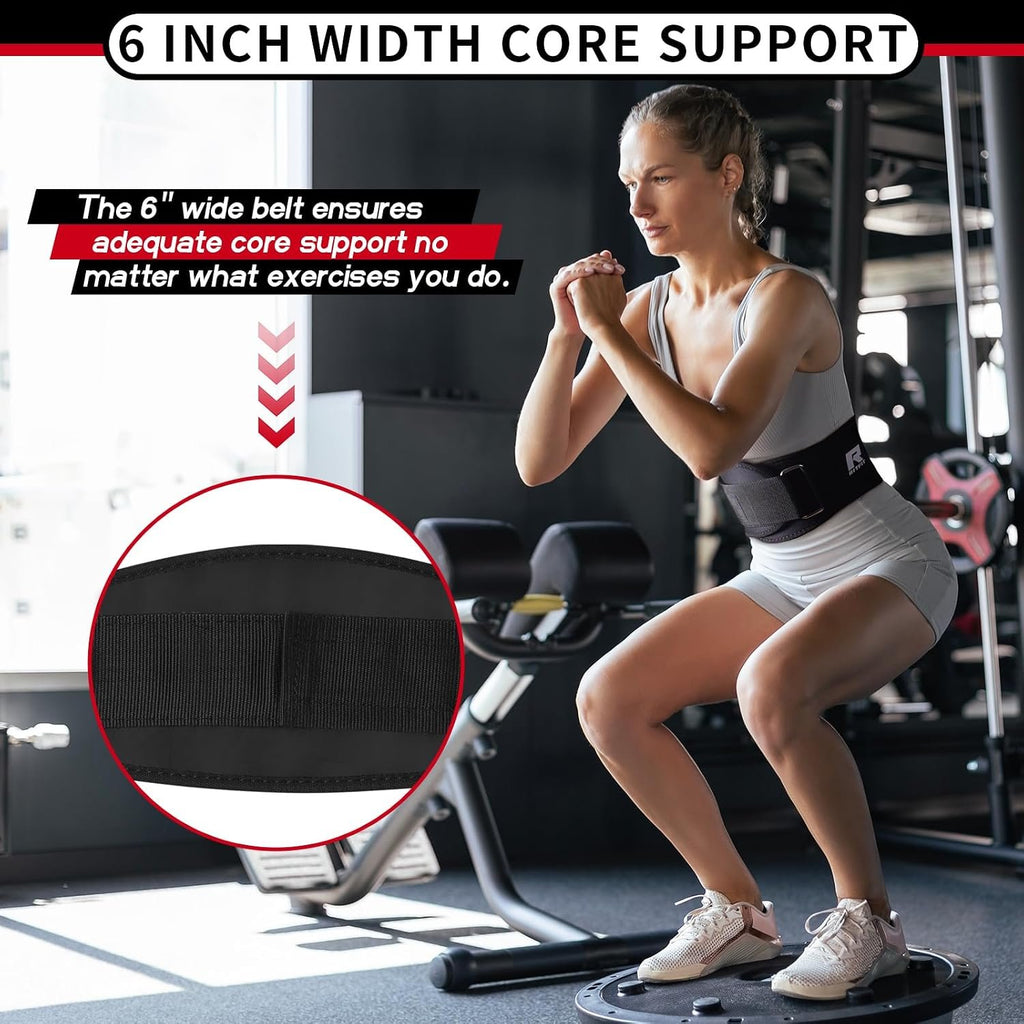 RitFit Weight Lifting Belt 6 Inch for Squats Deadlift Strength Training | Padded Lumbar Support, Self-Locking Gym Belt for Men & Women, Squats, Lunges, Deadlift, Thrusters