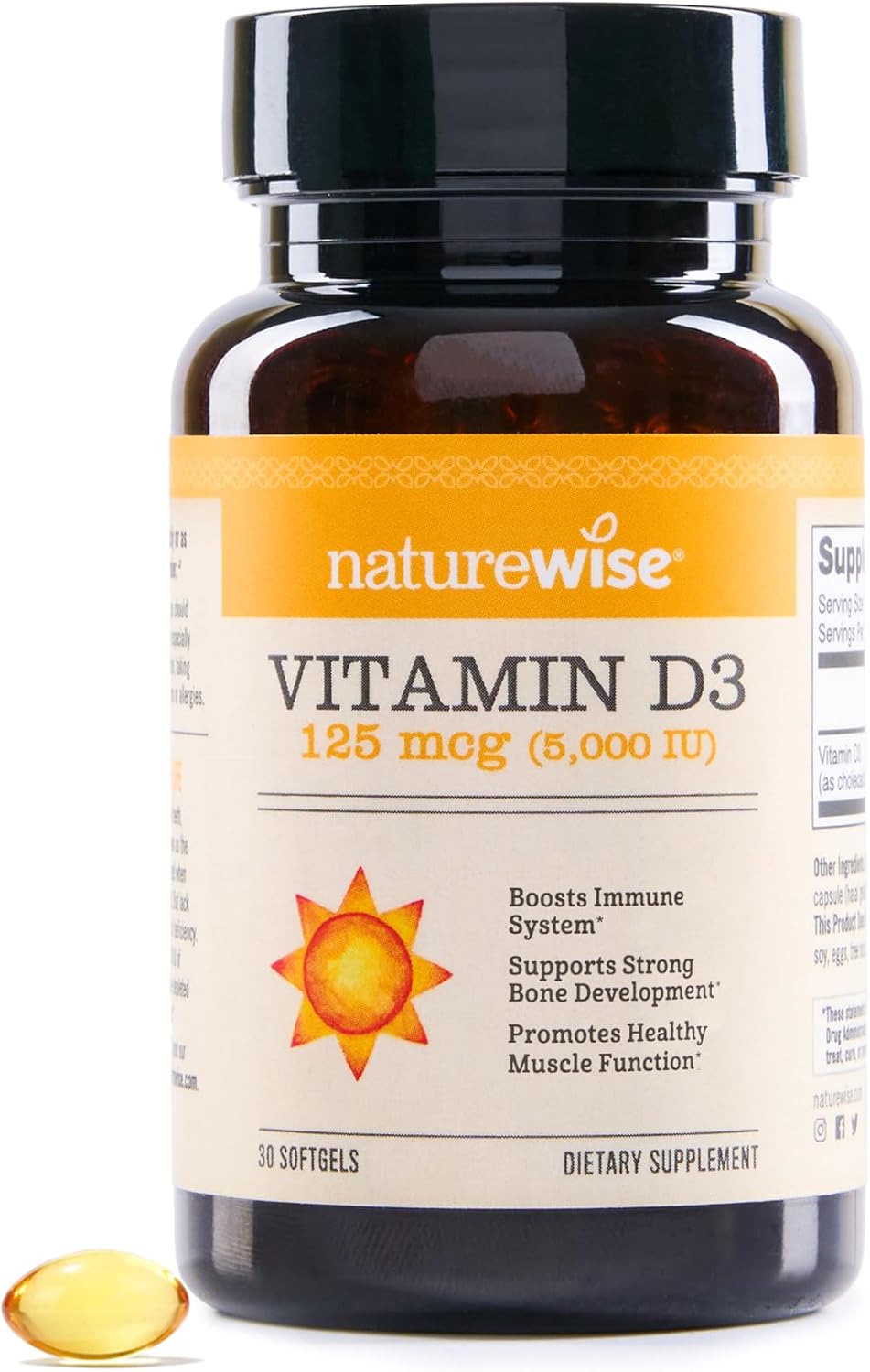 NatureWise Vitamin D3 5000IU Supplement, Bone & Immune Health, 30 Softgels