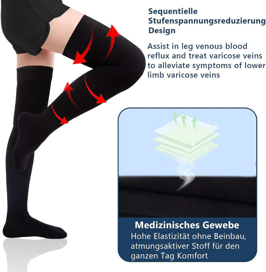 Medical Compression Socks 20-30 mmHg Class 2 | Thigh High | Graduated with Silicone Band | Unisex for Women and Men | for Varicose Veins, Edema, Flights, Sport and DVT