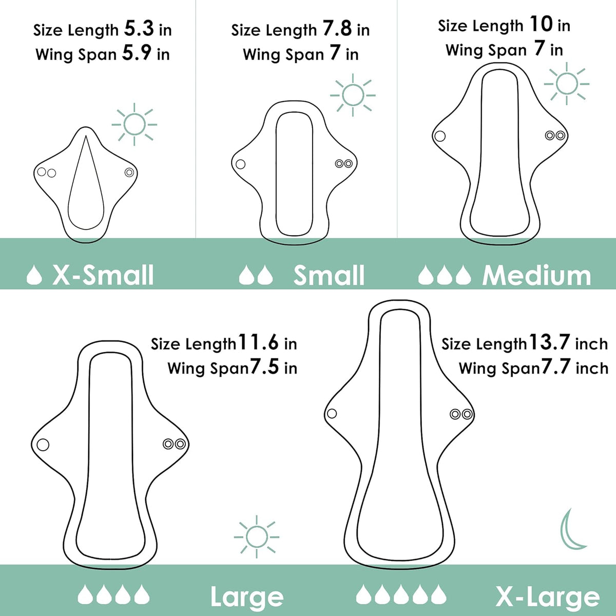 6 PCs Reusable Menstrual Pads, Ultra Absorbent Cotton Cloth Pads for Light / Heavy Flow, Cotton Sanitary Pads for Teens, Women, Nonslip Panty Liners + 1 pc Wet Bag (Mustard Yellow, Grey, Beige, XS)