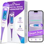 easy@Home Digital Basal Body Thermometer for Adults - Fertility Tracker | Precise 1/100th Degree Thermometer. Flexible Tip, Backlit LCD & 30 Memory. Auto Scan Premom App for Women