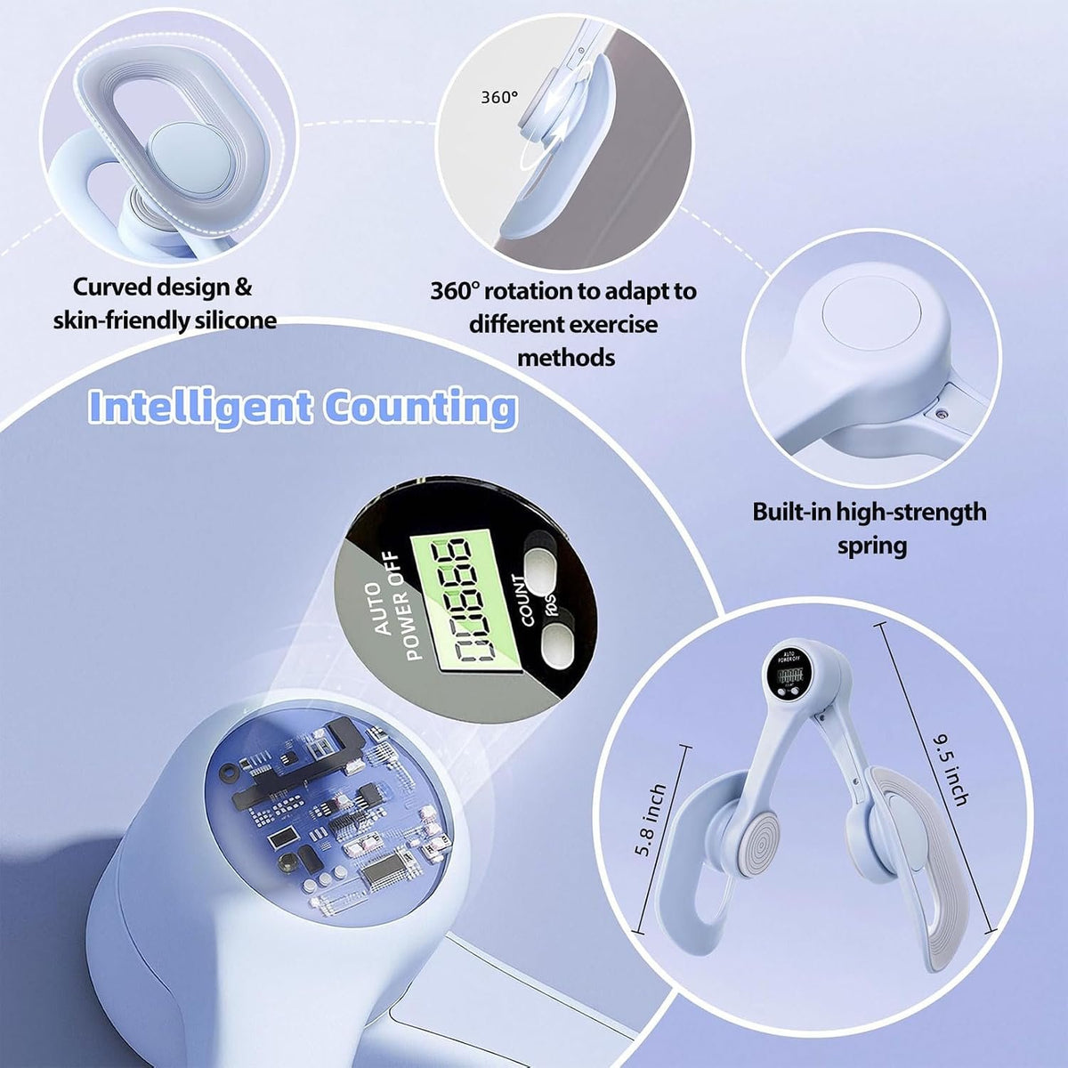 Thigh Trainer,LED Exercise Counter, 360°Adjustable Pelvic Floor Muscle Trainer for Women - Inner Thigh Exerciser , Home/Office/Outdoors Fitness Equipment for Hip, Leg, Arm
