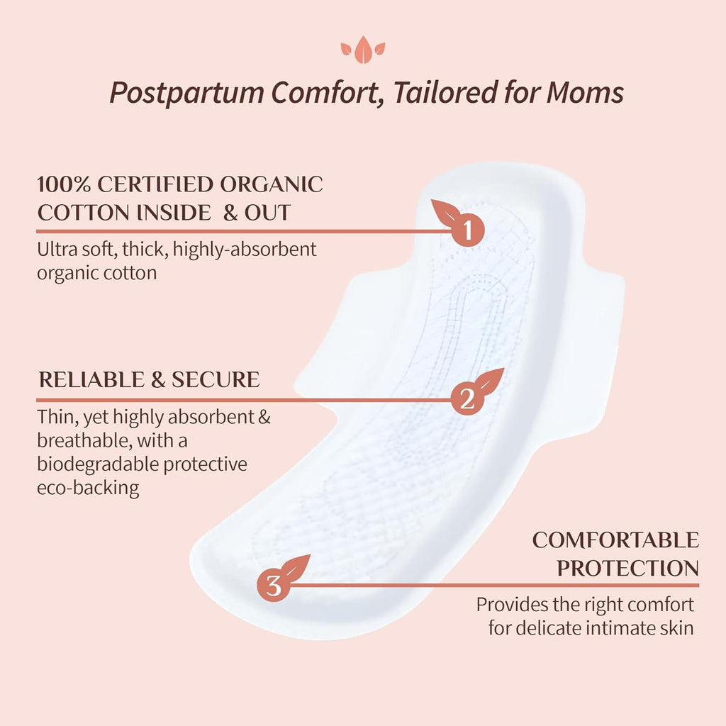 ORGANYC - Large and comfortable postpartum pads for medium flow days, 100% certified organic cotton
