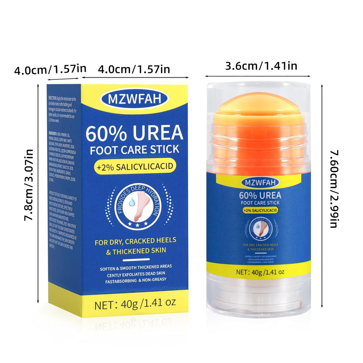 60% Urea Foot Cream Stick with 2% Salicylic Acid, Maximum Strength Urea Foot Cream Callus Remover for Dry Cracked Heels, Hands, Knees, Elbows, Dead Skin Remover Foot Balm 1.41oz