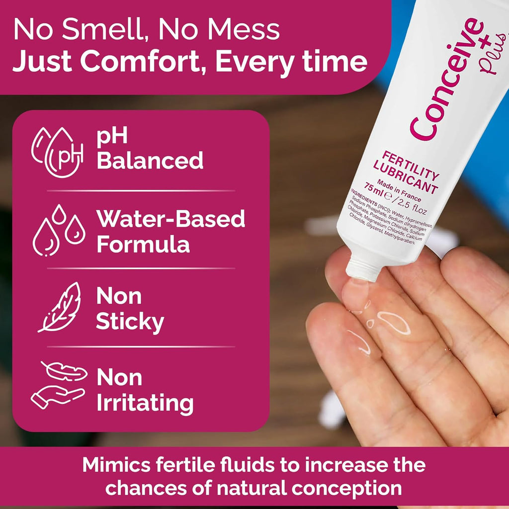 Conceive Plus Fertility Lubricant | Fertility Friendly Water Based Lubricant with Calcium + Magnesium, Non-Sticky Water Based Lubrification, Multi-Use Personal Lube for Conception Support | 75ml